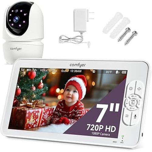 Baby Monitor with Camera and Audio, 7" 720P HD Video Baby Monitor No WiFi, 4000mAh Battery, VOX Mode, Auto Night Vision, Hack Proof, Remote PTZ