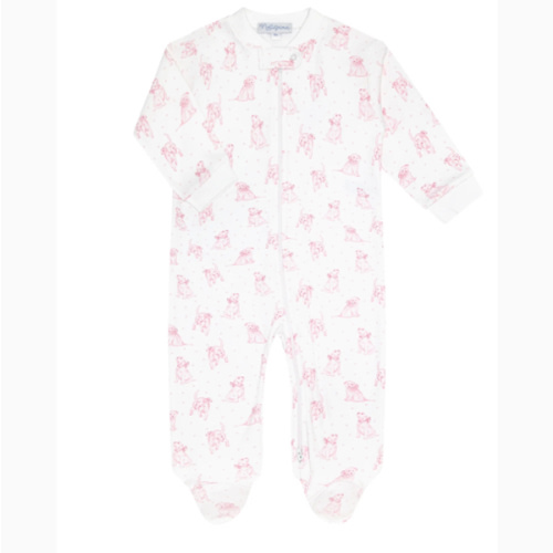Pink Puppy Love Print Zipper Footie