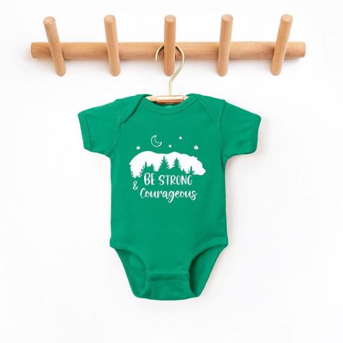 The Juniper Shop Be Strong And Courageous Bear Trees Baby Bodysuit - Newborn - Black
