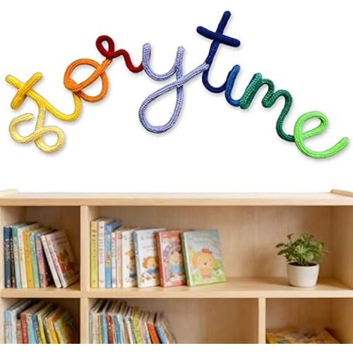 Handmade Storytime Wall Sign-Knitted Wire Storytime Sign Reading Corner Sign Decor story time wall sign wire Letters Book Corner Decor for Kids Room Nursery & Playroom (Rainbow Story)