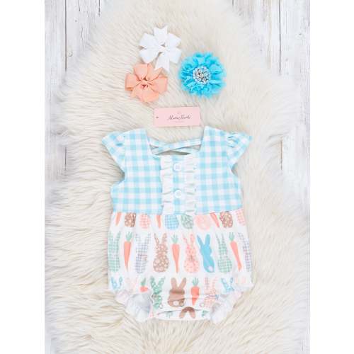 Blue Gingham Bunnies Ruffle Bubble