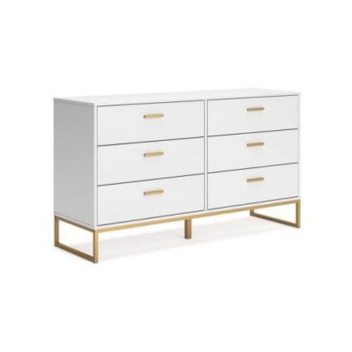 Signature Design By Ashley Socalle 6 Drawer Dresser, White/gold