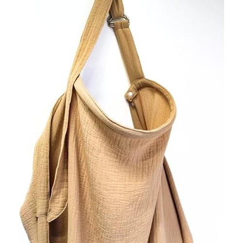 Cotton Muslin Nursing Cover – Breathable & Soft with Removable Hoop, Arch Neckline for Easy Breastfeeding, Versatile Cover for Nursing, Stroller & Car Seat (Biscuit)