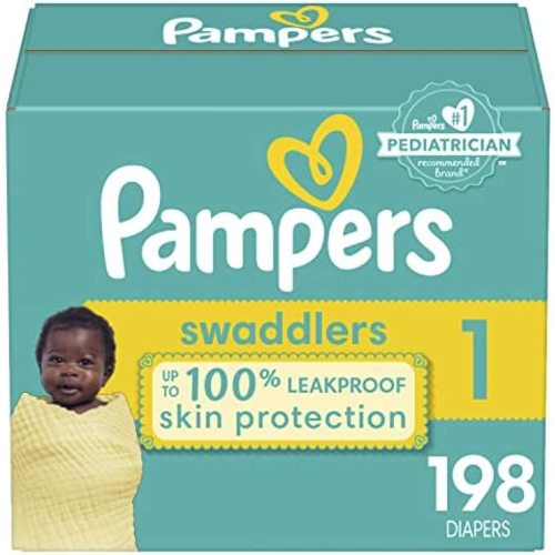 Diapers Size 1 (8-14 lbs) Newborn, 198 Count - Pampers Swaddlers Disposable Baby Diapers, (Packaging May Vary)