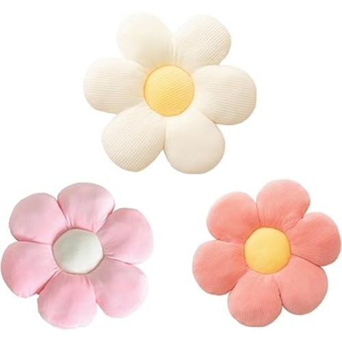Flower Pillow - 3 Pcs Flower Shaped Throw Pillow 15.7'' Cute Daisy Flower Pillow Flower Seating Cushions for Adults Kids Home Bedroom Sofa Chair Couch Decor (White/Lightpink/Pink, 15.74 in)