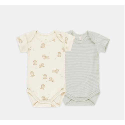Short Sleeve Bodysuit, 2 Pack || Puppies, Sky Micro Stripe – Quincy Mae