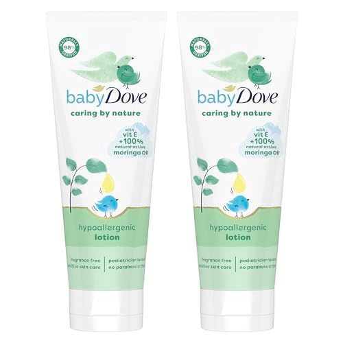 Baby Dove Hypoallergenic Lotion Caring By Nature 2 Count Build a Healthy Foundation for Your Baby's Skin Contains Vitamin E and 100% Natural Moringa Oil 13.5 fl oz (Pack of 2)