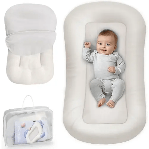 Baby Lounger - Baby Lounger for Newborn, 0-24 Months, Infant Lounger for Home and Travel, Soft Cotton, Baby Nest Lounger, Newborn Babies Essentials Gifts, White (Lounger Cover Included)