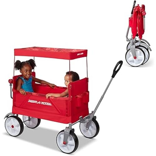 Radio Flyer Beach & Boardwalk Wagon, Folding Beach Cart, Ages 1.5+, Red Beach Wagon