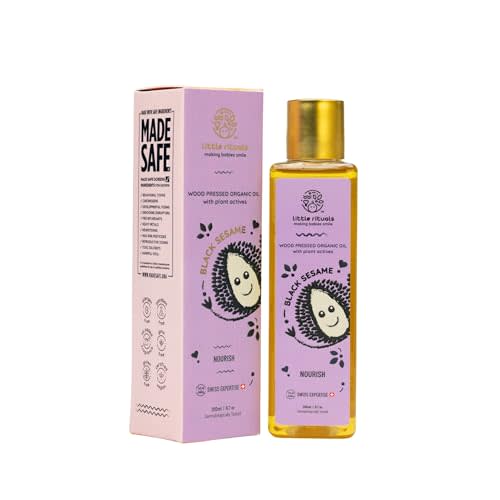 Little Rituals BLACK SESAME - BABY MASSAGE OIL Certified Organic, Wood Cold-Pressed for Skin and Hair with SWISS Plant Actives - 200 ml. Dermatologist Tested by Pediatrics, Mild & Gentle & Safe