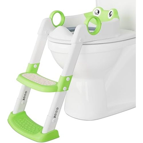 TrailBlaze Potty Training Seat with Step Stool Ladder for Toddlers, 2 in 1 Potty Training Toilet for Toddler Adjustable Height Legs As a Potty Training Toilet Anti-Slip Safe Pads, Green