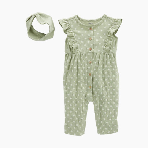 Carter's 2-Piece Jumpsuit & Head Wrap Set - Green, 6 M