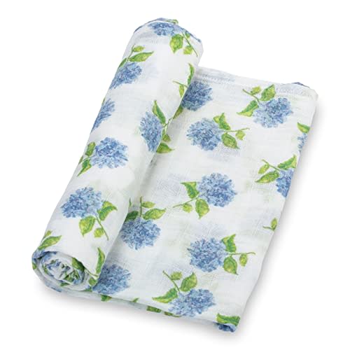 LollyBanks Baby Blanket, 100% Cotton Muslin Swaddle Blankets for Girls, Large 47 x 47 Inches Newborn Blanket, Soft and Breathable Receiving Blankets, Baby Essentials, Registry (Hydrangea Print)