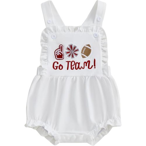 Baby Girl Football Outfit Go Team Embroidery Ruffled Sleeveless Overalls Romper Infant Bodysuit Newborn Summer Clothes
