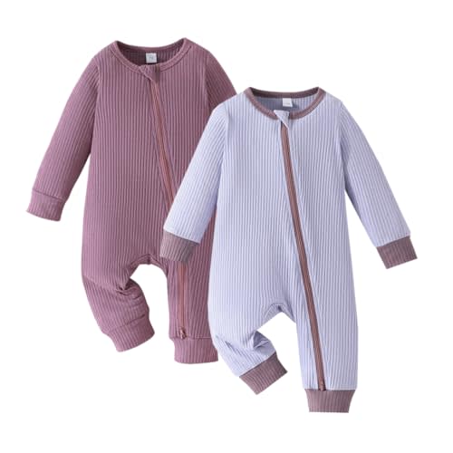 Bafeicao Unisex Baby Boy Girl 2 Pack Rompers Long Sleeve Two Way Zipper Romper One Piece Jumpsuits Clothes Sets