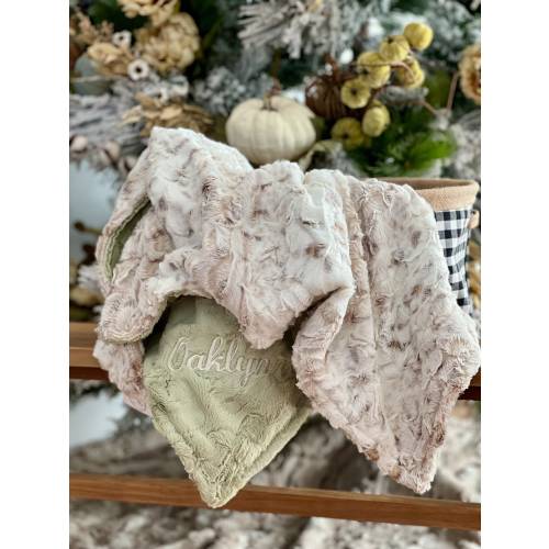 Personalized Baby Blanket, Snow Owl Natural Minky and You Choose Minky Color, Newborn Boy gift, Baby Shower Gift, Neutral Baby Shower Gift