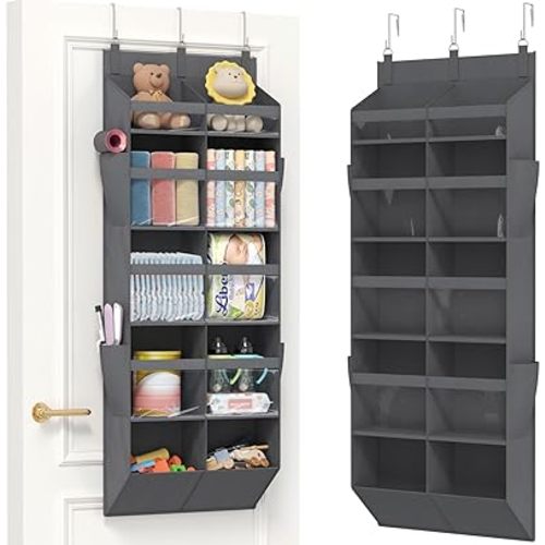 Lifewit 1 Pack Over the Door Organizer, 10 Section Clear Window Hanging Storage with 4 Side Pockets, Sturdy Anti Tilt 40 lbs Load Behind Door for Closet, Bedroom, Bathroom, Nursery, Dorm, Gray