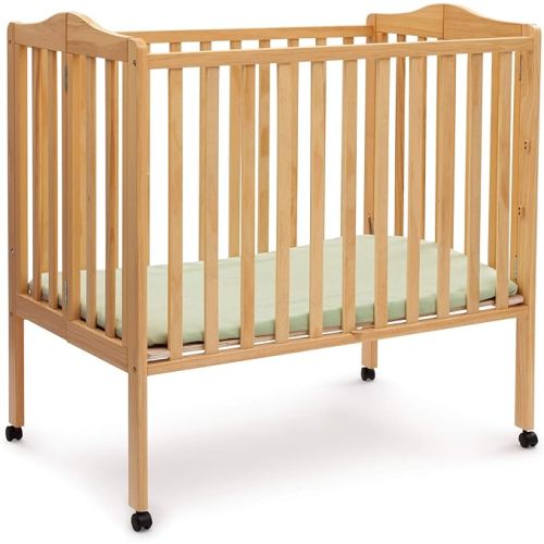 Delta Children Folding Portable Mini Baby Crib with 1.5-inch Mattress - Greenguard Gold Certified, Natural