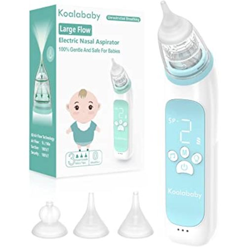 Koalababy Large Flow Electric Nasal Aspirator, Baby Nose Sucker, Baby Nose Suction, Nose Cleaner for Toddlers with 3 Silicone Tips, 3 Suction Levels, Music & Light Soothing Function, Blue