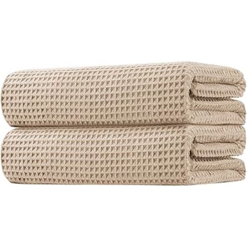 HOMEXCEL Beige Waffle Bath Towels 2 Pack, Premium Microfiber Bathroom Towels, Ultra Soft, Lightweight, Highly Absorbent and Quick Dry Towel for Bathroom, Gym, Shower, Hotel, and Spa, 27 x 54 Inch