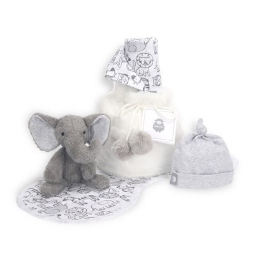 Lambs & Ivy 5 Piece Gray/White Plush Infant/Newborn Baby Gift Bag w/ Swaddle