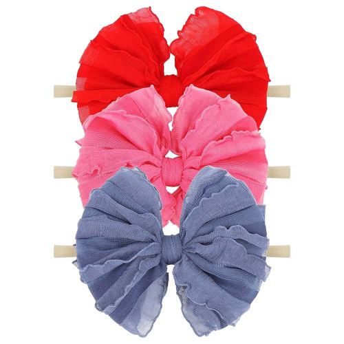 3 Pack Baby Girls Headbands Soft Elastic Headbands Newborn Lace Hair Bow Hair Accessories for Infant Baby Toddler Girls Rose Navy Red