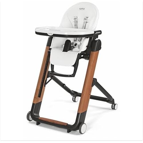 Peg Perego Siesta, Grow with Baby Folding High Chair & Recliner, Height Adjustable, Quick Clean & Easy Push Wheels for Babies & Toddlers, Made in Italy, Ambiance Brown (White)