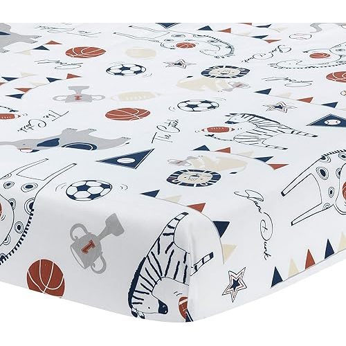 Lambs & Ivy Hall of Fame Animals/Sports 100% Cotton Fitted Baby Crib Sheet