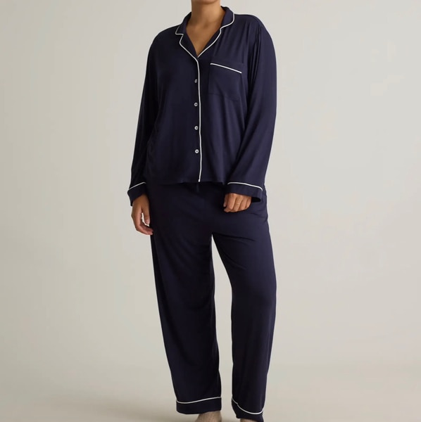 Bamboo Jersey Long Sleeve Pajama Set in Navy, size small
