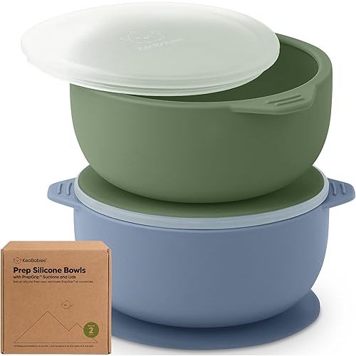KeaBabies 2-Pack Baby Bowls with Suctions, Lids - Silicone Toddler Suction Bowls for Baby Boy, Girl, Kids, Food Grade Silicone, BPA-Free, Dishwasher Safe, Toddler Eating Essentials (Slate)