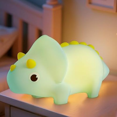 Cute Dinosaur Kids Night Light, Kawaii Room Dorm Decor, 4 Color Changing Dinosaur Nursery Night Light for Kids Sleeping, Baby Rechargeable Touch Lamps, Funny Gift