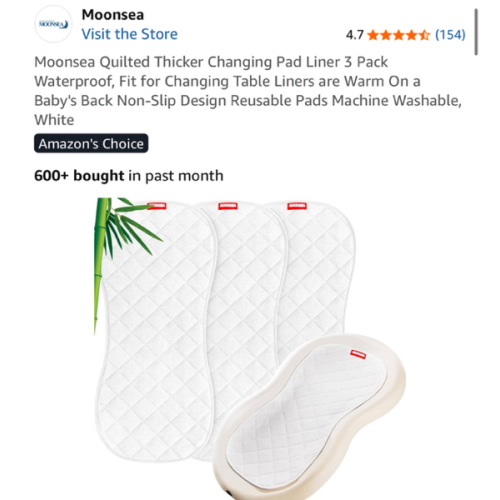 Moonsea Quilted Thicker Changing Pad Liner 3 Pack Waterproof, Fit for Changing Table Liners are Warm On a Baby's Back Non-Slip Design Reusable Pads Machine Washable, White