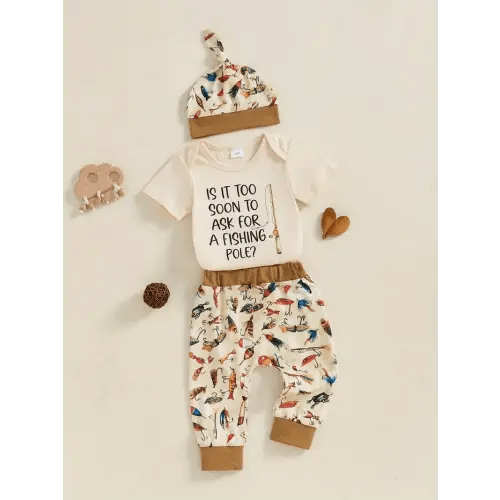 baby boy summer fishing boy cute clothes letter print short - Temu