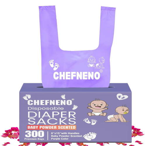 Baby Diaper Bag Disposable (300 ct.) Fresh Baby Powder Scented Easy Tie Handles Scented Diaper Sacks Disposable Dog Poop Waste Bags Cat Litter Bags (300 Bags)