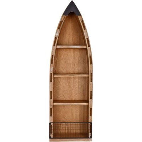 Wooden Boat Decor with Shelf Hanging Wood Boat Decoration for Wall, Rustic Nautical Standing Boat Shelf Decor Beach Theme Book Shelf Display Canoe Boat for Bathroom Bedroom Lake House Decoration
