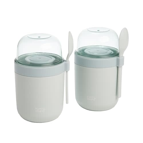 Tasty Travel Snack Cups with Spoons, On-The-Go Snacking, Divided Compartments, Great for Nuts, Cereal, Granola, Yogurt and More, Made Without BPA, 2-Pack, Aqua