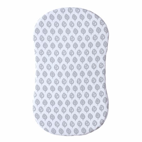BassiNest® Fitted Sheet 100% Cotton Muslin | Gray Leaf