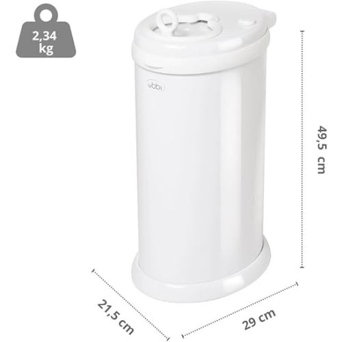 Ubbi Steel Diaper Pail, Odor Locking, No Special Bag Required, Award-Winning, Registry Must-Have, White