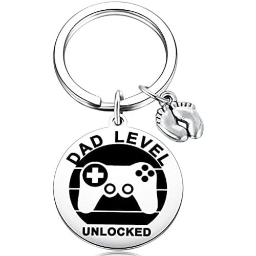 MIXJOY New Expecting Dad First Time Father's Day, New Dad Announce Pregnancy, Dad Unlocked Keychain with Baby Footprint Charm