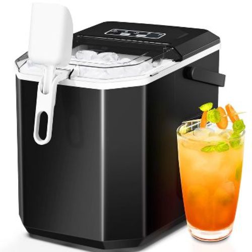 ZAFRO Ice Maker Countertop with Handle, Self-Cleaning Ice Machine, 35Lbs per Day, Chewable&Soft Ice Cubes, with Ice Basket/Ice Scoop, Black