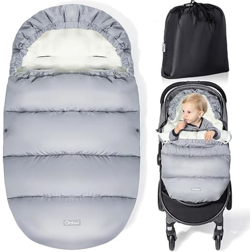 Orzbow Universal Footmuff for Stroller, Winter Warm Baby Stroller Bunting Bag, Waterproof Windproof Warm Coral Fleece Lined for Toddler Stroller Sleeping Bag (Light Grey)