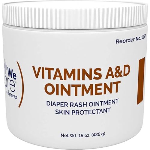 Dynarex Vitamins A & D Ointment, Ointment with Vitamin A and Vitamin D Skin Protectant, for Diaper Rash and Discomfort, White, 15 oz Jar