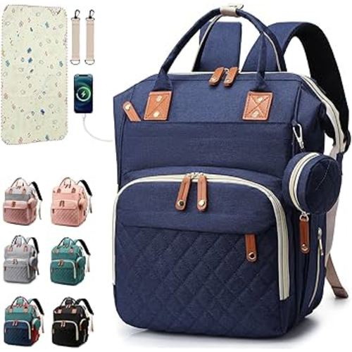 Diaper Bag Backpack Baby Bag, Baby Girl Boy Diaper Bag for Dad Mom with Pad, 16 Pockets, Pacifier Case, Large Diaper Bags Unisex for Travel (Blue)