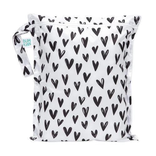 Bumkins Waterproof Wet Bag for Baby, Travel, Swim Suit, Cloth Diapers, Pump Parts, Pool, Beach, Gym Clothes, Toiletry, Hook to Stroller, Daycare, Zipper Reusable Wetdry Packing Pouch, Black Hearts