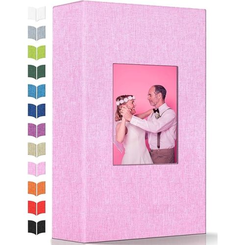 Photo Album 4x6 with 300 Pockets,Slip-in Picture Albums,Linen Cover Memory Book with Front Window,White Page Vertical Photo Book for Wedding,Family,Anniversare,Baby,Vacation
