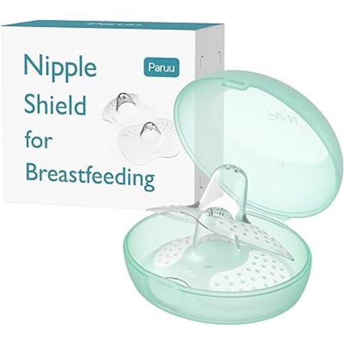 Paruu Contact Nipple Shields, Butterfly Breastfeeding Nipple Shields for Protecting Sore, Flat or Inverted Nipples, 100% Food-Grade Silicone, Made Without BPA/BPS, Include Carry Case (24mm)