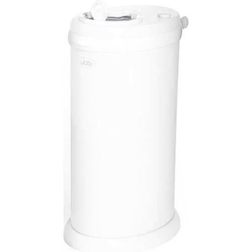 Ubbi Steel Diaper Pail, Odor Locking, No Special Bag Required, Award-Winning, Registry Must-Have, White | Award-Winning Registry Must-Have, Childproof Safety Lid with Lock, Holds Up To 55 Newborn Diapers, Modern Nursery Essential