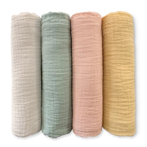 SwaddleDesigns Cotton Muslin Swaddle Blankets for Babies, Set of 4, Neutral Receiving Blankets for Newborn, Baby Registry & Gift, 46x46 inches, Spring Garden