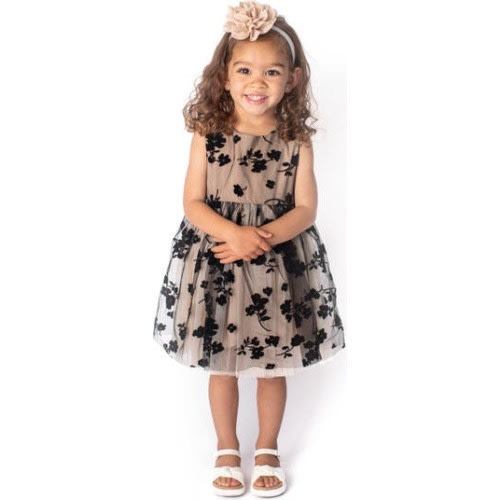 Flocked Floral Overlay Tulle Dress, 24M