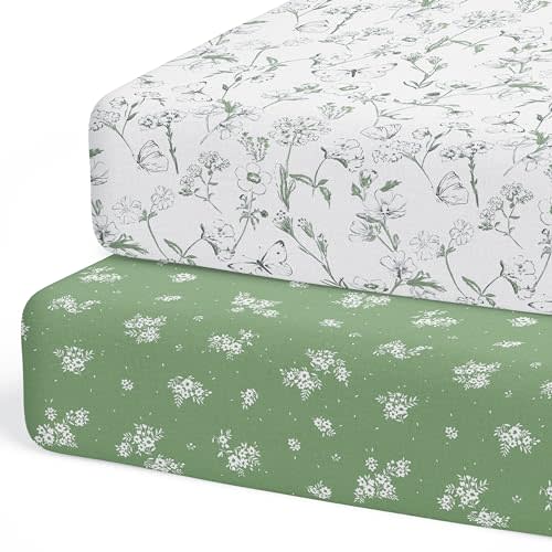 Sorrel + Fern 2-Pack Organic Fitted Crib Sheets for Standard Crib (Butterfly Garden) - Premium Fitted Sheets - Buttery Soft Breathable Cotton Blend